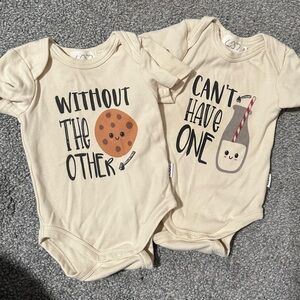 Source Unknown Cream Matching Baby One-Piece Set with Cookie & Milk Graphics